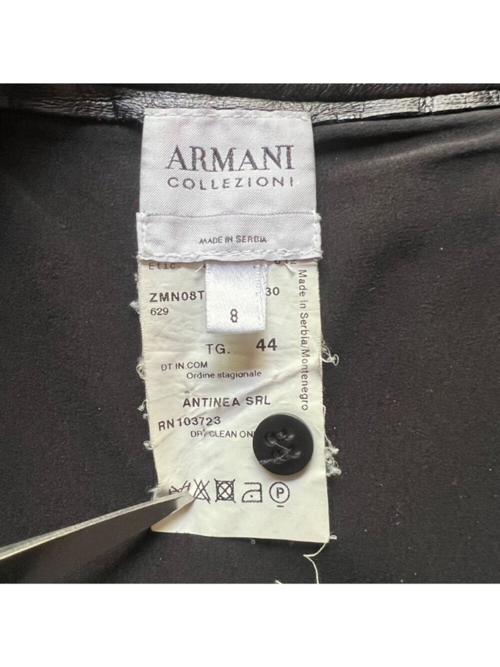 Vintage Armani Collezioni Size 8 Black Gray Wool Leather A-Line Skirt - Picture 2 of 13